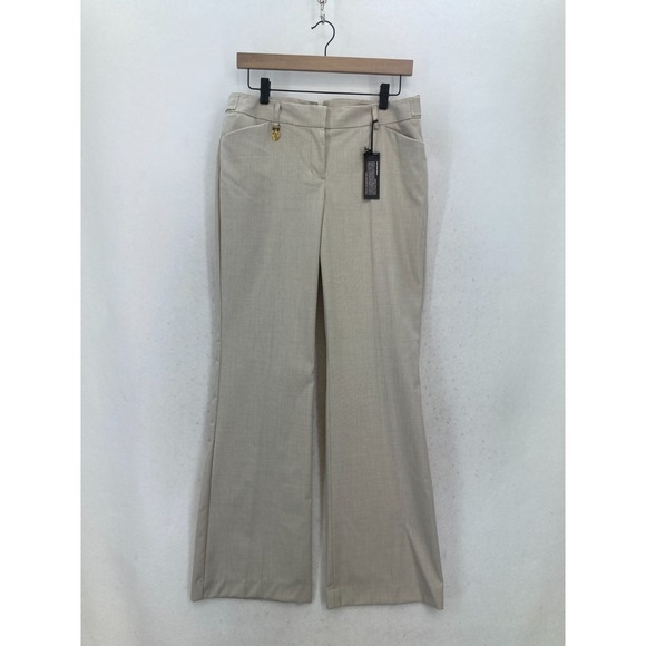 Express Editor Pants Women's 6 Flared Beige Stretch Career Work Trouser Low Rise - Picture 1 of 15